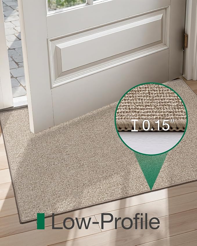 LUMI Indoor Door Mat 36"x56", Ultra Thin Low Profile Non-Slip Doormat for Home Entrance, Absorbent & Stain-Resistant Welcome Mats, Washable Entryway Mat for Front Door, Patio, Porch, Khaki-Ruum Studio Home
