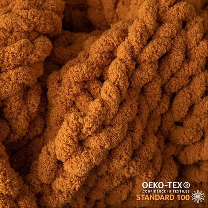 WESHIONGOO Chunky Knit Blanket Throw 40"×40" Knitted Throw Blankets for Couch Bed Fall Throw Blanket Fluffy Soft Blanket with Jumbo Chenille Yarn Thick 100% Handmade (Burnt Orange)-Ruum Studio Home