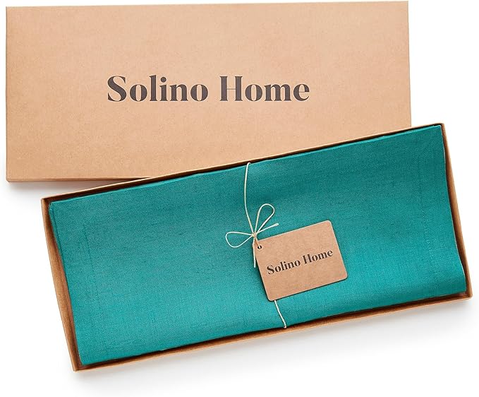Solino Home Linen Teal Table Runner 120 Inches Long - 100% Pure Linen 14 x 120 Inch Table Runner for Dining, Fall, Autumn - Fete, Handcrafted and Machine Washable-Ruum Studio Home