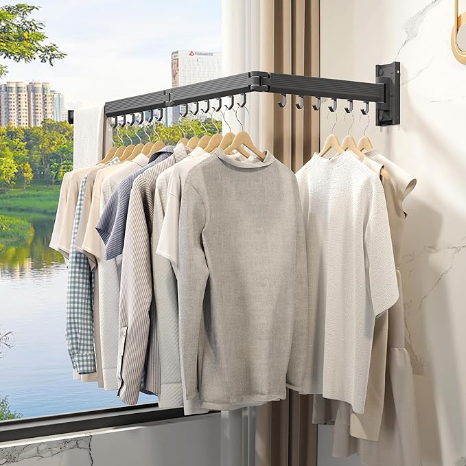 Laundry Drying Rack,Drying & Clothes Rack,Wall Mounted,Retractable & Collapsible, Grey-Ruum Studio Home