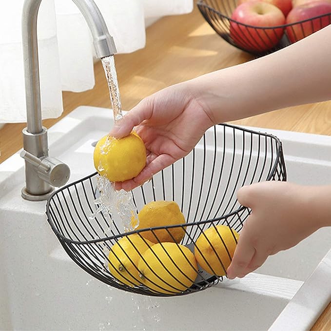 Metal Wire Fruit Basket, Black Fruit Bowl for Kitchen Counter, Fruit Holder Stand Storage Baskets for Countertop, Home Decor, Table Centerpieces, Vegetable Bowls for Fruits, Veggies, Snacks (Black)-Ruum Studio Home