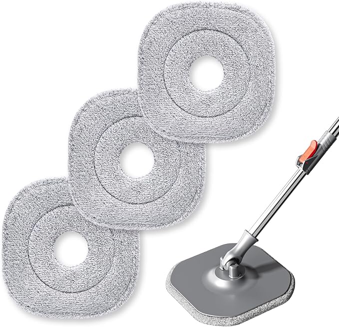 9 Inch Square Microfiber Mop Pad Refill Compatible with True & Tidy Mop System and Most 9 Inch Square Spin Mops - Thickened Washable & Reusable Mop Replacement Pad for Wet Dry Mopping(3 Pack)-Ruum Studio Home