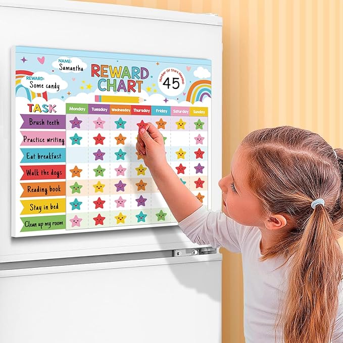Reward Chart for Kids,Magnetic Behavior Chore Chart for Kids at Home,26 Rainbow Blue Chore Charts,1960 Star Stickers,56 Reward Stickers,Incentive Chore Chart to Develop Responsibility and Good Habits-Ruum Studio Home