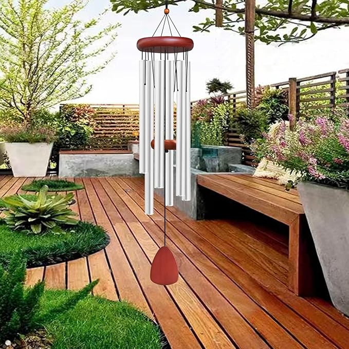 Large Aluminium Wind Chimes Outside, Soothing Melodic Memorial Sympathy Wind Chime, Suitable Outdoor Garden Decor, Gift for Mom Women Neighbors (Silver Wind Chimes-36)-Ruum Studio Home