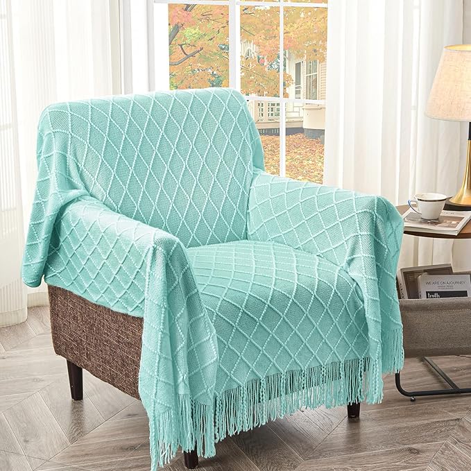 inhand Knitted Throw Blanket for Couch and Bed, Soft Living Room Home Decor Knitted Blanket with Tassel, Outdoor Lightweight Breathable Summer Blanket, Farmhouse Warm Woven Decorative, 50"x60"-Ruum Studio Home