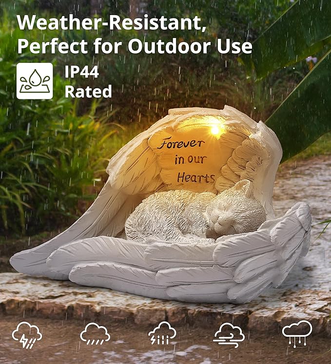 Pet Cat Solar Garden Memorial Statue – Outdoor Resin Angel Kitty with Solar Light, Guardian Angel Kitten Memorial Gift for Patio, Lawn, Yard, or Garden Decor-Ruum Studio Home
