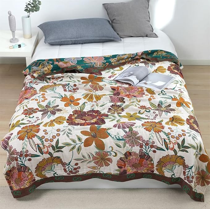 MSGKV 100% Cotton Boho Throw Blanket Woven Blankets, Reversible Versatile KnitWoven Blanket for Bed Couch Sofa, Super Soft Decorative Blanket for Chair Sofa and Living Room, 90''Wx 98''L-Ruum Studio Home