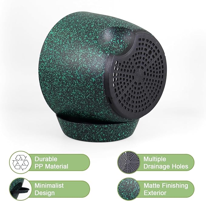 12/10/9 inch Large Self Watering Pots, Planter, Plant Pots with Mesh Drainage Holes for Indoor Outdoor Garden Plants, Plastic Flower Pots with Deep Reservoir, Black with Green Speckles-Ruum Studio Home