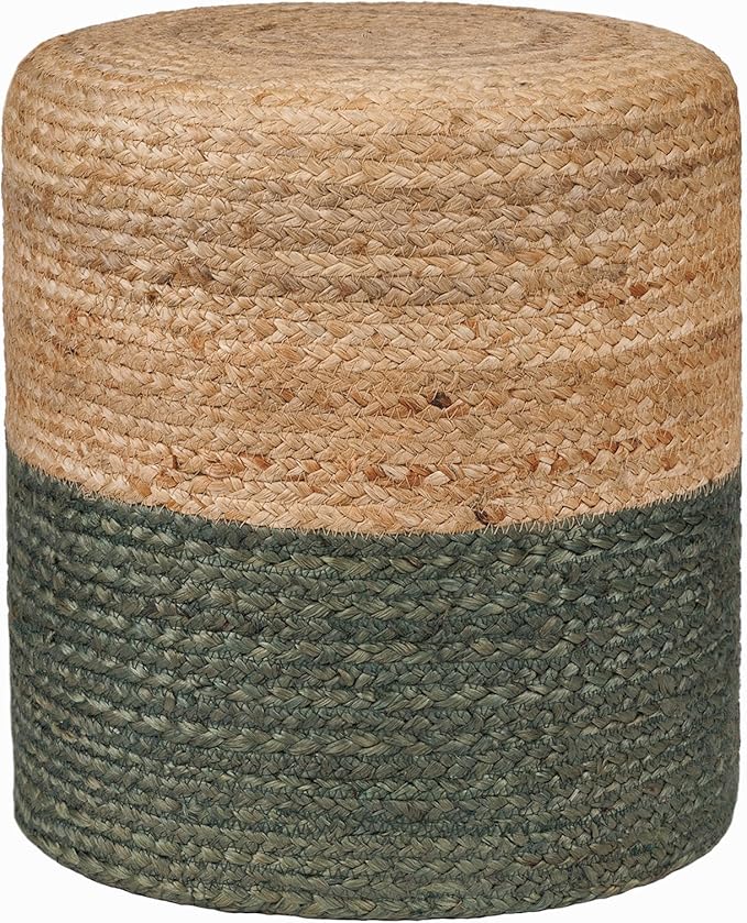 REDEARTH · Cylindrical Pouf Foot Stool Ottoman - Jute Braided Pouffe Poof Accent Sitting Footrest for The Living Room, Bedroom, Nursery, Patio, Lounge - Set of 2 (14.5”x14.5”x16”; Natural Olive)-Ruum Studio Home