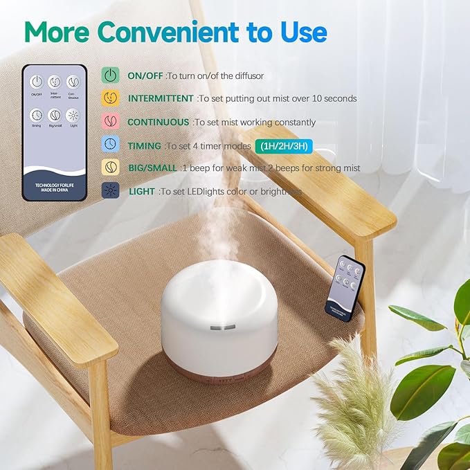 Diffuser, YIKUBEE Essential Oil Diffuser, 500ml Humidifier, Diffusers for Home, Aromatherapy Diffuser with Remote Control, Diffusers for Essential Oils Large Room-Ruum Studio Home