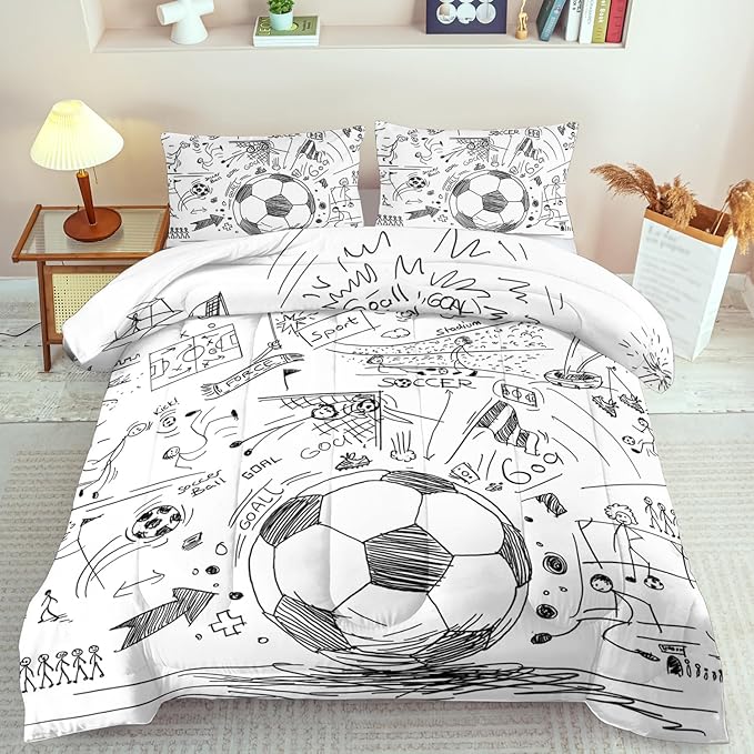 Football Sports Comforter Sets for Boys Twin,Soccer Comforter Sport Bedding for Boys Room,Gaming Bed Soccer Bedding Twin Set,Games Quilt Bedroom Bed Decor Kids and Teen-Ruum Studio Home