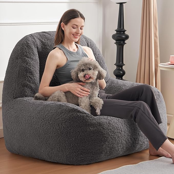 Homguava Bean Bag Chairs for Adults,Giant Beanbag Couch Adult Bean Bag Chair with Filler Included,Modern Lazy Sofa Comfy Chair for Living Room(Dark Grey)-Ruum Studio Home