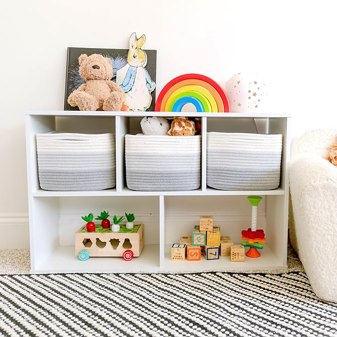 NaturalCozy Storage Cubes 9”x9”x7”Cotton Rope Woven Baskets for Organizing 3-Pack | 9 Inch Cube Storage Bin | Small Basket for Shelf Nursery, Pantry, Decorative Plant, Bathroom Closet, Toy Gift-Ruum Studio Home