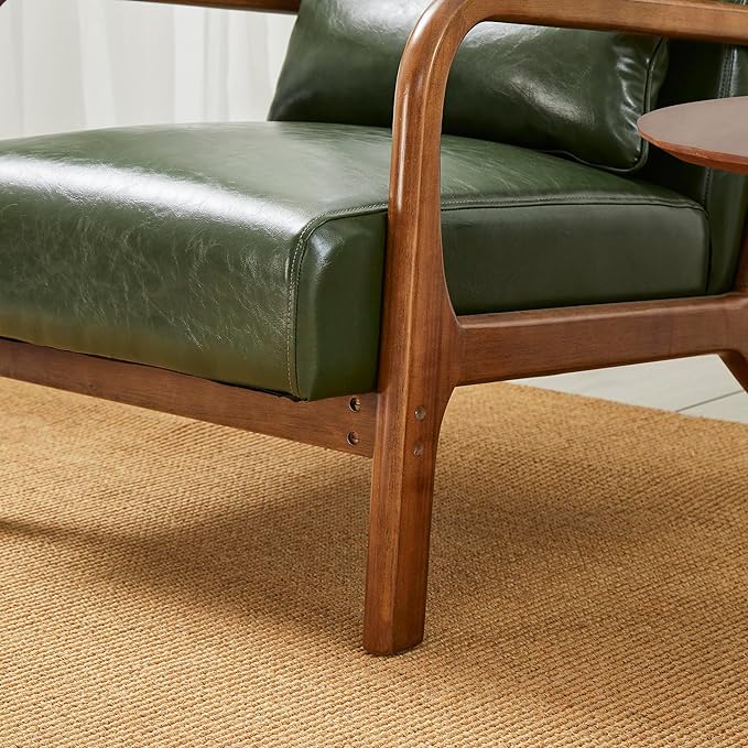 Glitzhome 2 Set Mid Century Hunter Green Accent Armchair, Single Reading Armchair PU Leather Lounge Chair with Walnut Ruberwood Frame-Ruum Studio Home