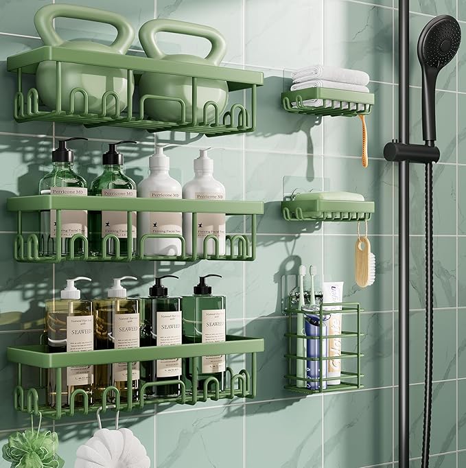 Veken Rustproof & Waterproof Shower Caddy 6-Pack, No Drilling Adhesive Shelves Rack with Soap Holder, Large Capacity Bathroom Organizers and Storage, Wall-Mounted Kitchen & Home Decor-Ruum Studio Home
