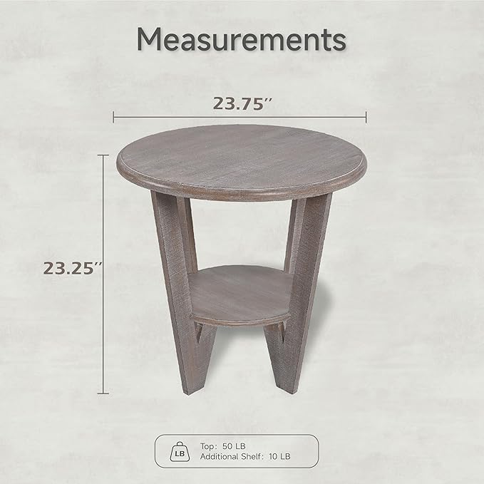 Rustic Farmhouse End Table with Storage Shelf, French Country Accent Side for Family, Dinning or Living Room, Small Spaces, Modern, Round, Vintage Blue Finish, Curved Leg-Ruum Studio Home