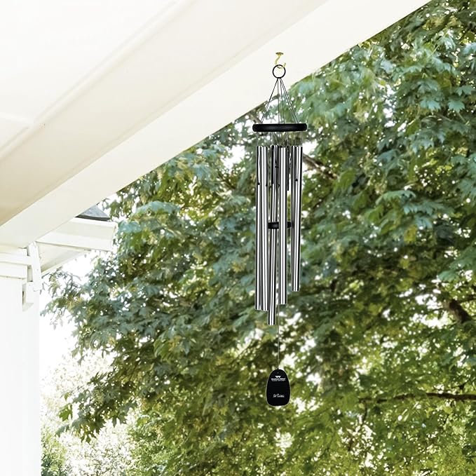 Woodstock Wind Chimes Pachelbel's Canon in D, Silver Aluminum Tubes, Medium 32 - Inch, Deep Toned Windchime for Outdoor Decor for Garden, Patio, Porch-Ruum Studio Home