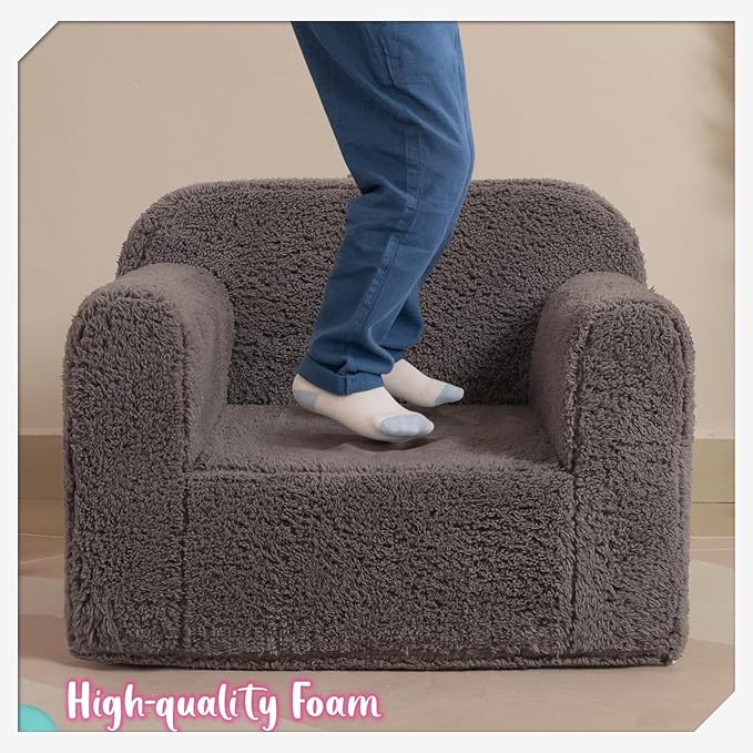 Kids Snuggly-Soft Sherpa Chair, Cuddly Toddler Foam Chair for Boys and Girls, Grey-Ruum Studio Home