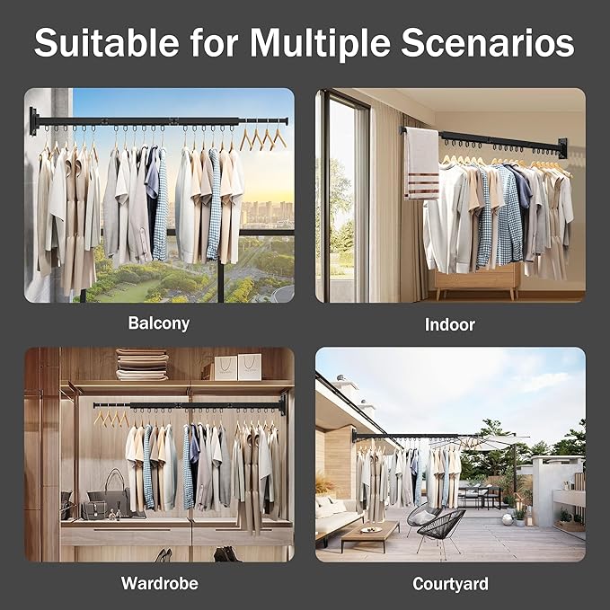Wall Mounted Clothes Drying Rack, Retractable & Collapsible, Foldable Black-Ring Laundry Hanger-Ruum Studio Home