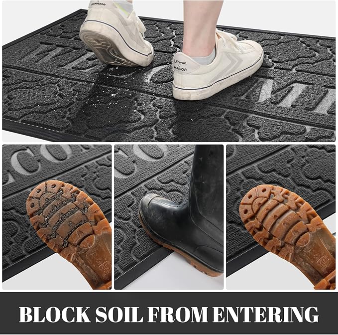 Yimobra Welcome Mat Outdoor Indoor, All-Season Waterproof Front Door Mat Outside Entrance, All-Weather Heavy Duty Non-Slip Doormat, Low Profile Porch Patio Entrance Mats, 47x32, Dark Grey-Ruum Studio Home