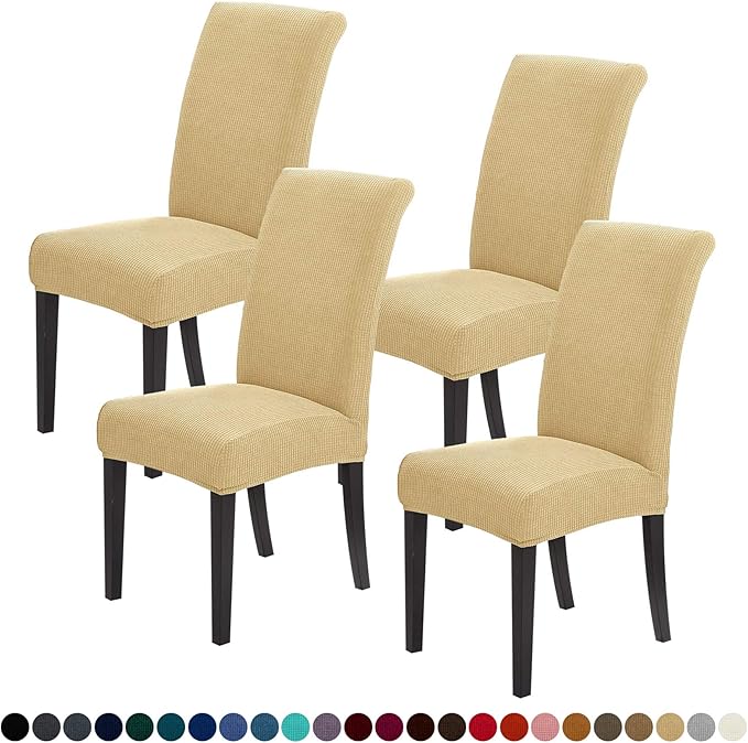 Joccun Chair Covers for Dining Room Set of 4,Dining Chair Slipcovers Stretch Dining Room Chair Covers Seat Protector,Washable Parsons Chair Cover for Home,Hotel(Parmesan,4 Pack)-Ruum Studio Home