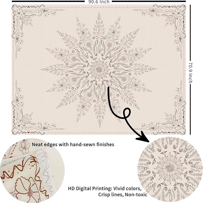 Damanse Floral Tapestry Wall Hanging Cute,Boho Wall Tapestry for Bedroom Aesthetic,Mandala Living Room Decor for Teen Girls (Flaxen, 70.9"x90.6")-Ruum Studio Home