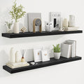 Fun Memories 48 Inch Deep Floating Shelves for Wall, 2 Pack of Long Wall Mounted Wood Shelves with Invisible Brackets for Bathroom, Bedroom, Living Room, Kitchen Decor and Storage, Black-Ruum Studio Home