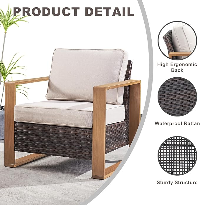 Wicker Outdoor Patio Chairs Set of 2, Rattan Patio Furniture Chairs with Sturdy Frame,All-Weather PE Wicker,Wide Armrest,Deep Seating and Thick Cushions for Deck Porch Garden(Brown/Beige)-Ruum Studio Home
