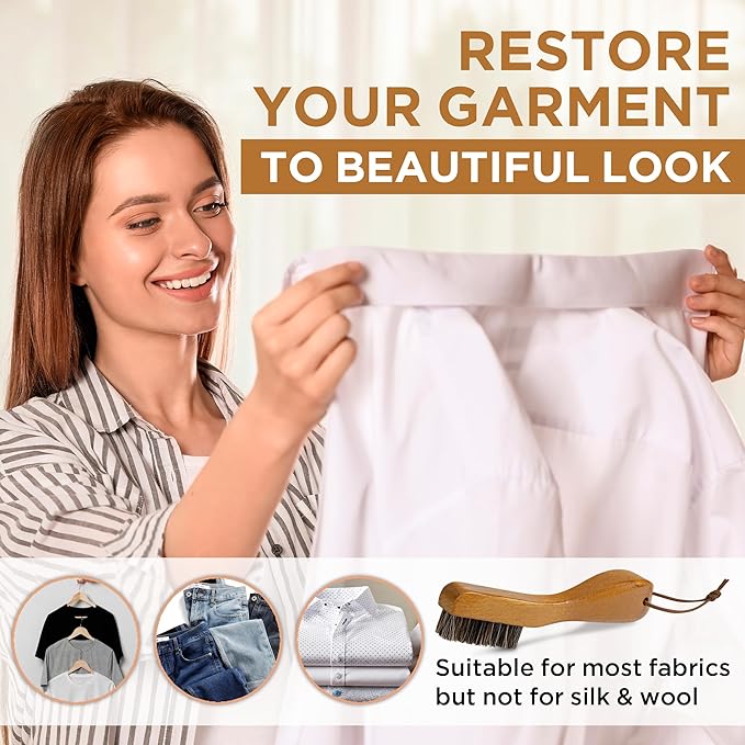 TAKAVU Stain Brush, Laundry Brush for Stain Removal, Natural Horse Hair Cleaning Brush with Ergonomic Handle, Suitable for Delicate Fabrics Without Damage, Perfect Laundry, Shoes, Boots, Home-Ruum Studio Home