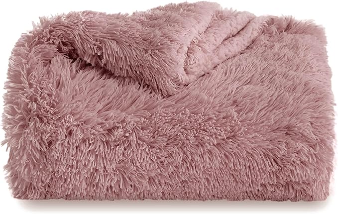 Bedsure GentleSoft Fuzzy Sherpa Faux Fur Twin Blanket Dusty Pink Cozy Gifts for Women Men, Soft Fleece Plush Warm Minky Thick Blanket Twin Size for Bed, Room Dorm Essentials Pink Decor Gifts, 60x80-Ruum Studio Home