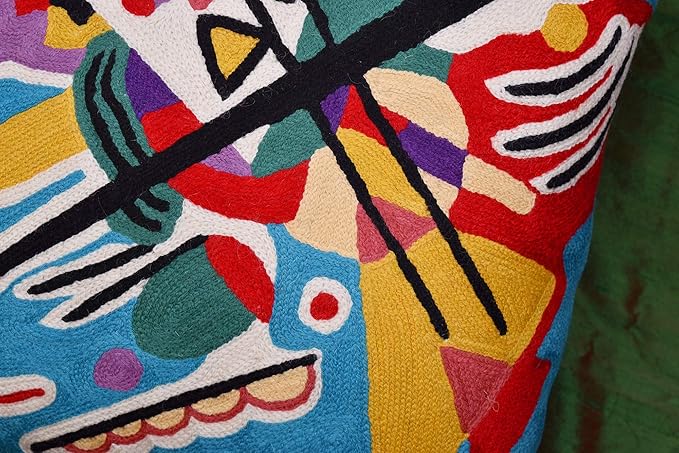 Kandinsky Modern Pillow Cover - Blue Painting | Abstract Throw Pillows | Modern Chair Cushion| Contemporary Accent Pillows | Mid Century Chair Cushions | Handmade Wool Size 18x18-Ruum Studio Home