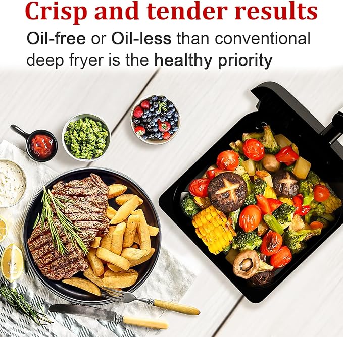 6QT Air Fryer Oven with LED Digital Touchscreen, 12 Preset Cooking Functions Air fryers, Bake, Reheat, Keep Warm, Nonstick and Dishwasher-Safe Basket, Stainless Steel/Black-Ruum Studio Home