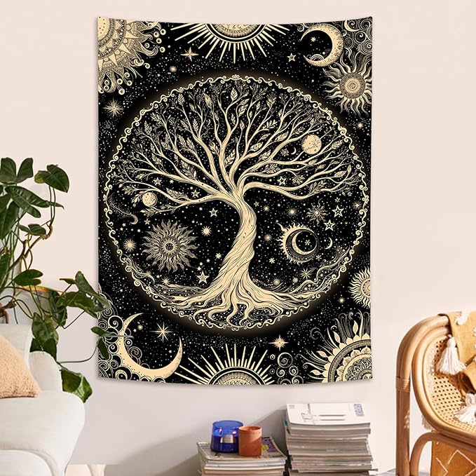Lunerfex Tree of Life Tapestry Starry Sky Wall Tapestry, Vintage Tapestries for Bedroom Ceiling Tapestries Wall Hanging for Bedroom Living Room Decor Tree-3 36"x48"-Ruum Studio Home