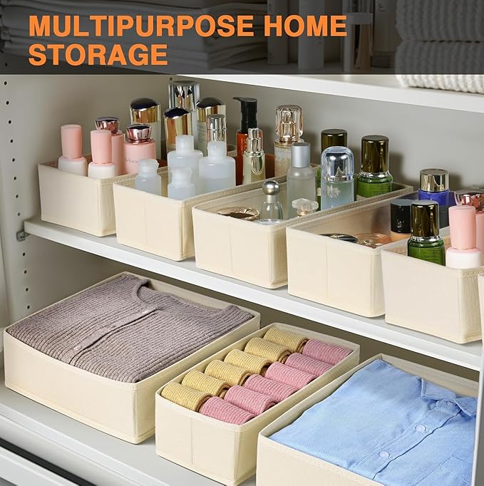 DIMJ Drawer Organizer Clothes 18 Pack - Foldable Baby Organizers and Storage & Dresser Organizer for Bedroom, Closet - Nursery Organization Dresser Dividers for underwear, Sock,Bra, Belt, Tie, Beige-Ruum Studio Home