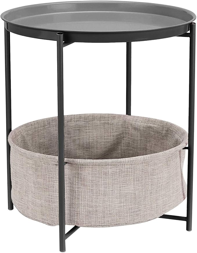 Amazon Basics Round Storage End Table, Side Table with Cloth Basket, Charcoal/Heather Gray, 17.7 x 17.7 x 18.9 in-Ruum Studio Home