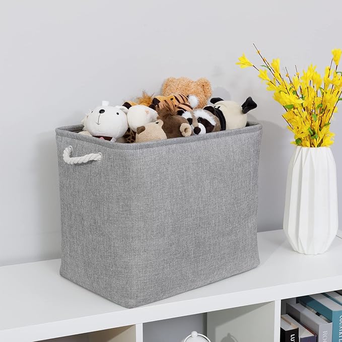 Bidtakay Collapsible Storage Bins for Clothes Large Grey Storage Baskets with Cotton Handles 17x12x15 In Set of 2 Fabric Cubby Storage Bins Livingroom Home Decorative Storage Organizer for Blankets-Ruum Studio Home