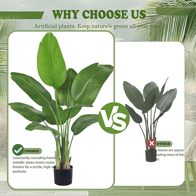 Lifelike Bird of Paradise Silk Artificial Plant Faux Banana Leaf Tree for Home Decor - Perfect Indoor Floor Plant with 9 Trunks (1, Black Planter, 4 FT)-Ruum Studio Home