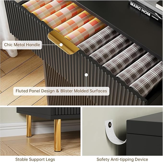 GAOMON 6 Drawer Dresser, Wood Chest of Drawers Organizer Storage with Gold Handle, Large Storage Cabinet, Modern Design Dresser for Bedroom, Living Room, Closet, Hallway, Entryway, Black-Ruum Studio Home