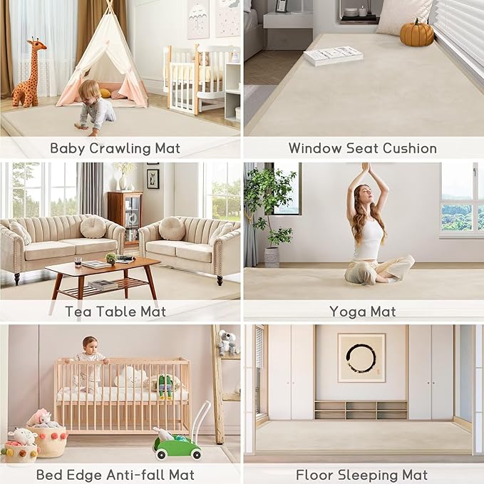 Baby Play Mat for Floor Tummy Time Mat Nursery Rug Muscle Mat Area Rug Playroom Rug Tatami Mat 13'1"x6'7" Memory Foam 1.3" Thick Crawling Mat For Babies,Toddlers, Infants, Kids,Floor Mat(Beige)-Ruum Studio Home