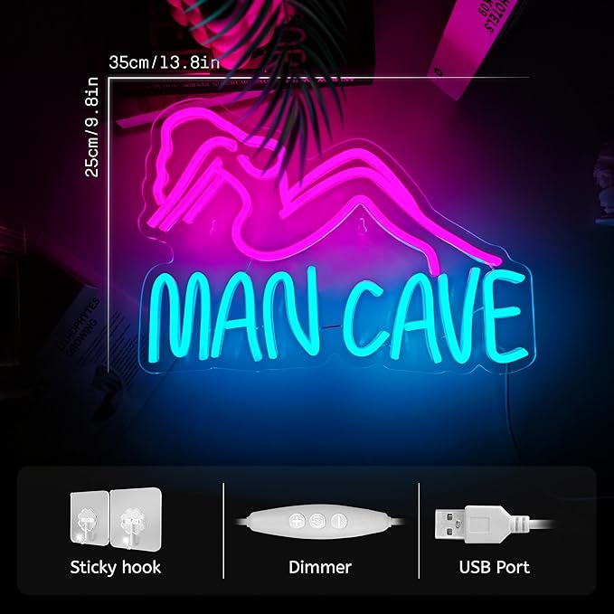 Man Cave Neon Signs Man Cave Neon Lights Sign USB Powered Dimmable LED Light for Bedroom Game Room Bar Pub Club Wall Decor Party-Ruum Studio Home