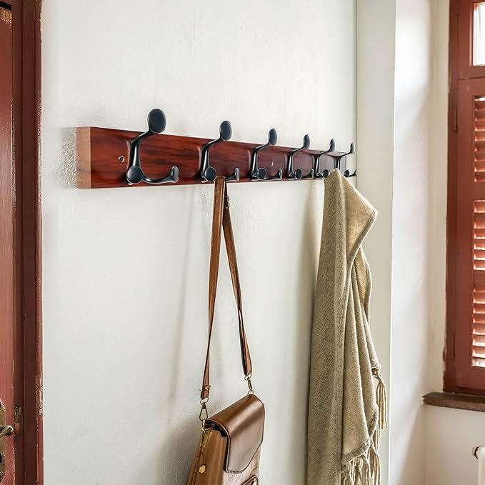 SKOLOO 36-Inch Cherry Wood Coat Rack Wall Mount with 6 Triple Hooks - Ideal for Family Entrances, Classrooms, and Pet Supplies Storage - Perfect Coat Hooks for Wall-Ruum Studio Home