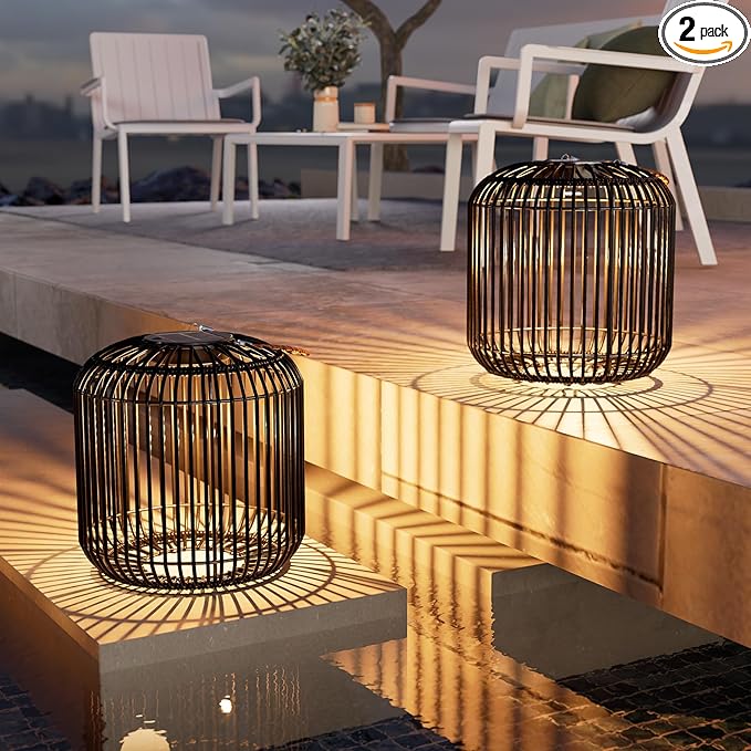 Solar Yard 2-Pack Outdoor Solar Lamp, Water-Resistant Lights for Outside Hanging Lantern Table Lamp Lights Decoration for Garden, Yard, Patio, Porch, Trees, Pathway, Black-Ruum Studio Home
