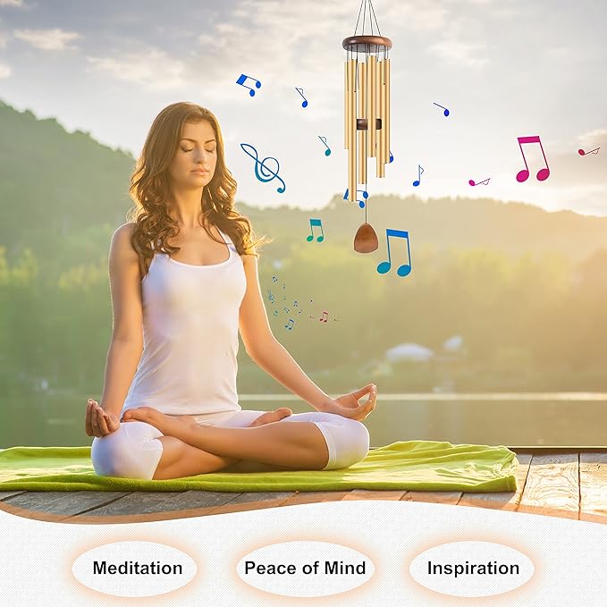 Large Aluminium Wind Chimes 37 Inches to Create a Zen Atmosphere Suitable for Outdoor, Garden, Patio Decoration. Classic Wind Chimes with Wind Catcher Suitable as A Gift for Unisex(Gold)-Ruum Studio Home