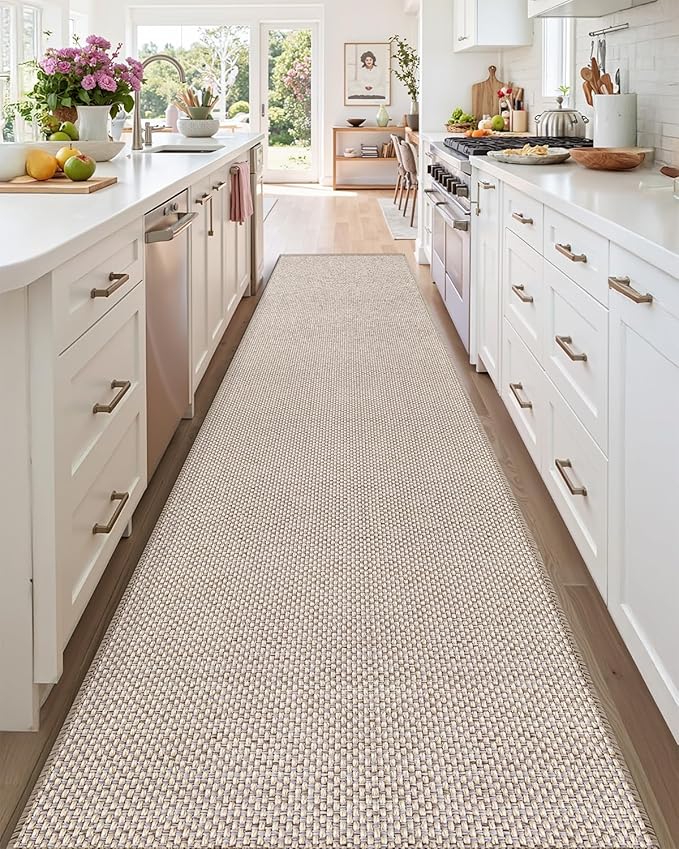 Color&Geometry Door Mat 2'4"x8' Runner Rug with Rubber Backing, Non Slip Washable Hallway Rug, Carpet Runners for Hallway Living Room Bedroom, Beige (Rolled-up NO Creases)-Ruum Studio Home