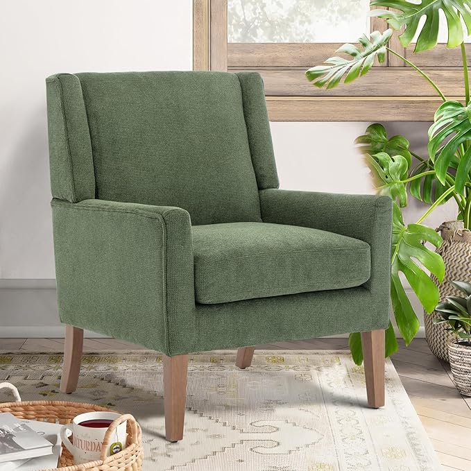 COLAMY Modern Wingback Living Room Chair Set of 2, Upholstered Fabric Accent Armchair, Single Sofa Chair with Lounge Seat and Wood Legs for Bedroom/Office/Reading Spaces, Green-Ruum Studio Home