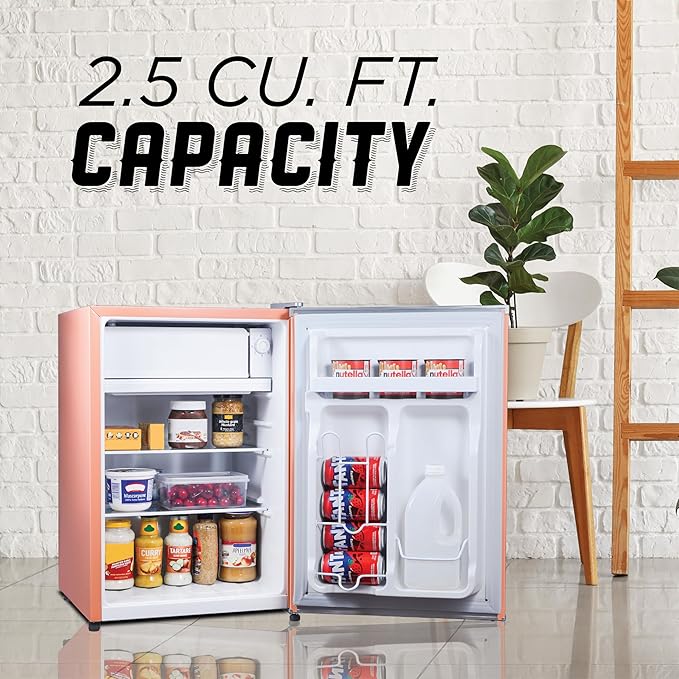IBCR25BLS Compact, Energy Star Certified Small, Single Door Mini Fridge with Freezer Refrigerator, Large (2.5 cu ft), Blush Red-Ruum Studio Home