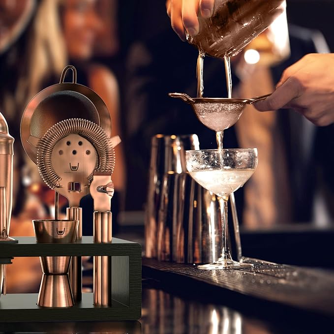 Highball & Chaser 13-Piece Cobbler Cocktail Shaker Set Matte Copper Stainless Steel Bartender Kit For Home Bar Cocktail Set Laser Engraved Cocktail Tools Plus E-Book with 30 Different Cocktail Recipes-Ruum Studio Home