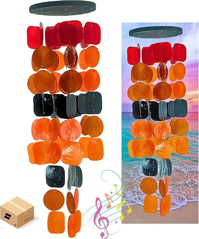 Bellaa 20720 Wind Chimes for Outside Capiz Sea Glass Shells Orange Red Black Outdoor Windchimes Home Garden Patio Yard Lawn Unique Gifts Mom Grandma-Ruum Studio Home