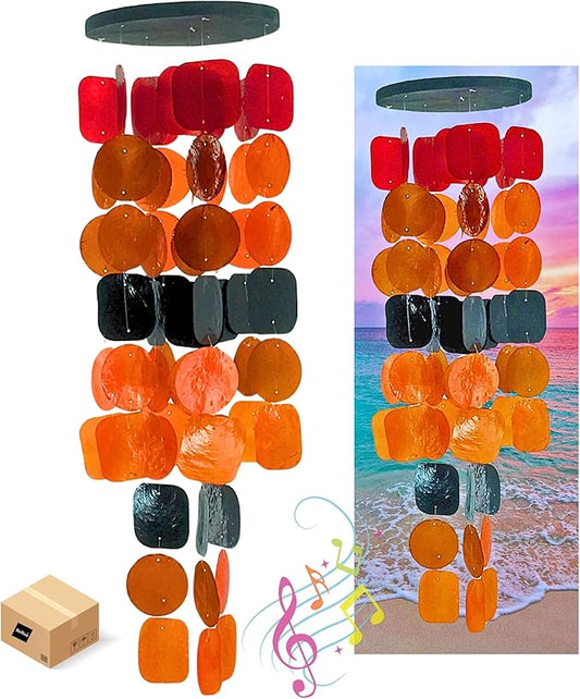 Bellaa 20720 Wind Chimes for Outside Capiz Sea Glass Shells Orange Red Black Outdoor Windchimes Home Garden Patio Yard Lawn Unique Gifts Mom Grandma-Ruum Studio Home