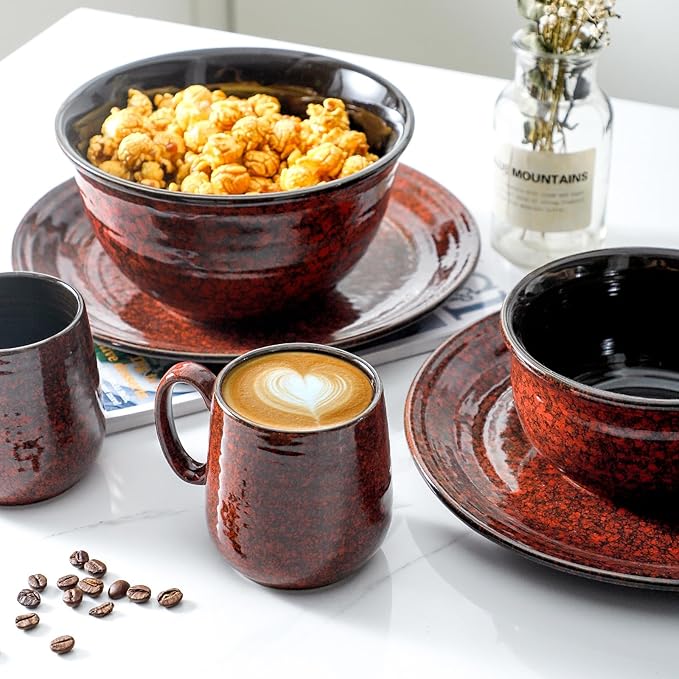 Hasense Ceramic Coffee Mugs Set of 4, 8 oz Small Coffee Cups, Porcelain Mug with Handle for Espresso, Tea, Milk and Cocoa, Ideal for Mother's Day Christmas Gift, Dishwasher & Microwave Safe, Red-Ruum Studio Home